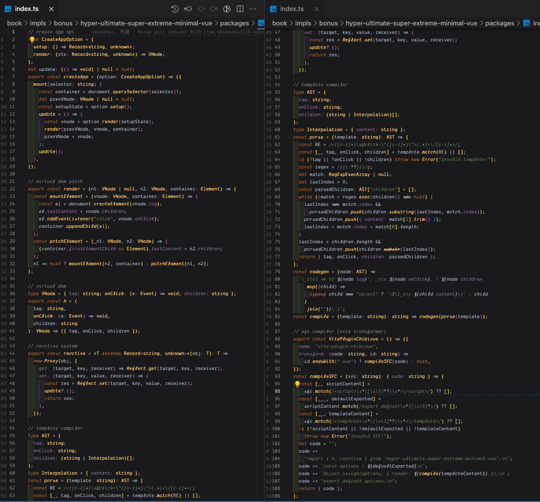 Full source of Hyper Ultimate Super Extreme Minimal Vue in one file